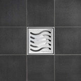 SereneDrains Square Shower Drain Ocean Wave 4 Brushed