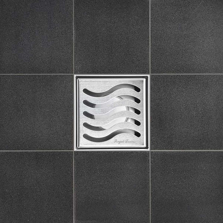 SereneDrains Square Shower Drain Ocean Wave 4 Brushed