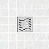 SereneDrains Square Shower Drain Ocean Wave 4 Brushed