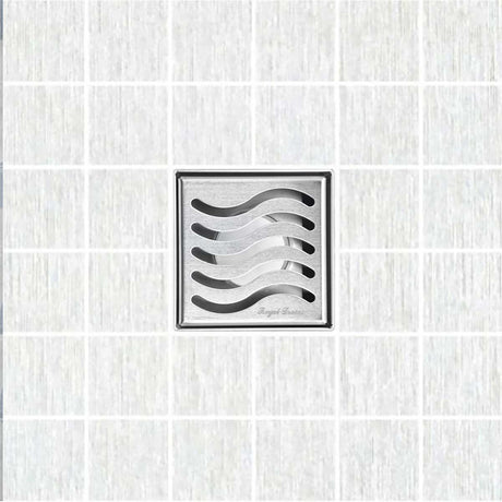 SereneDrains Square Shower Drain Ocean Wave 4 Brushed