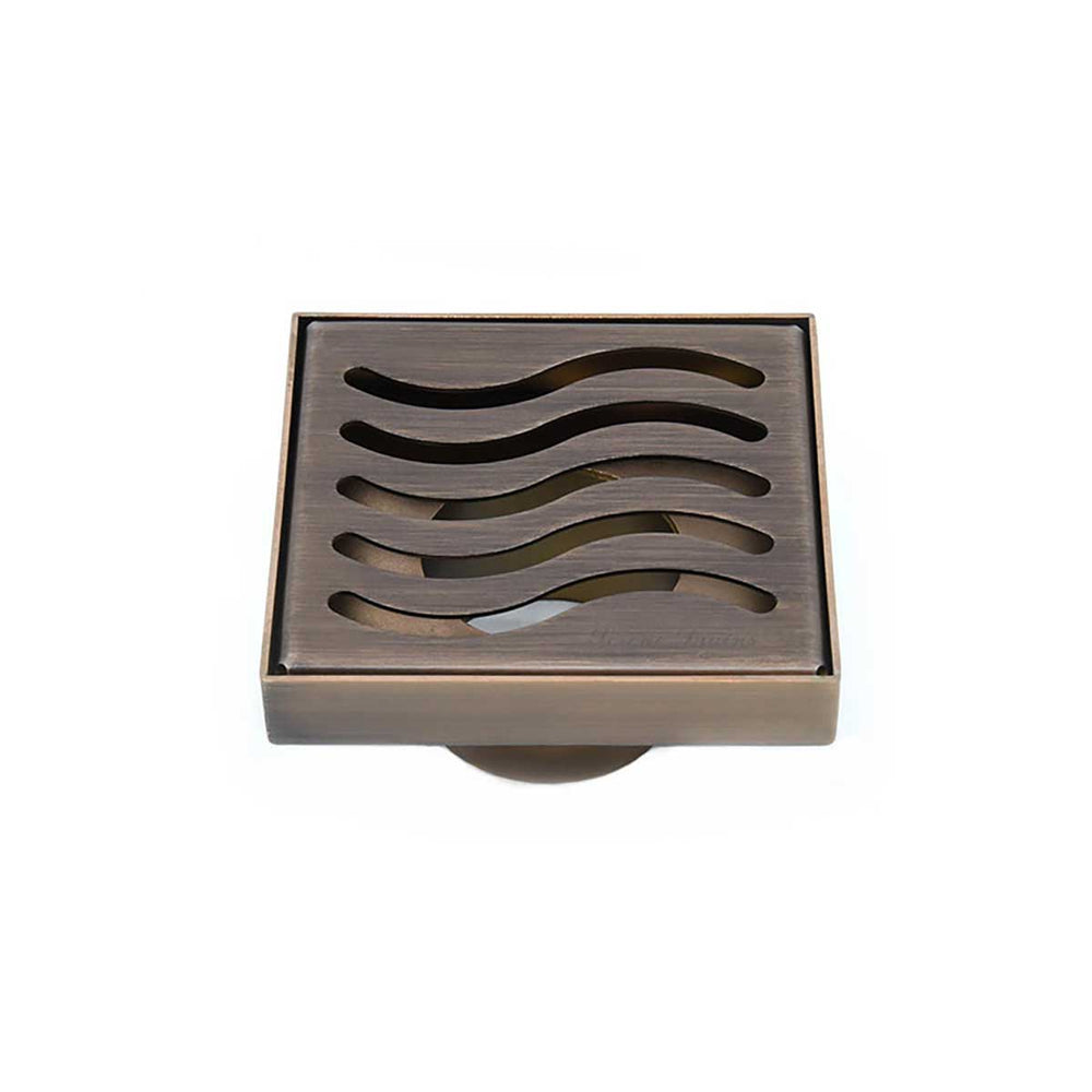 SereneDrains Square Shower Drain Ocean Wave 4 Bronze