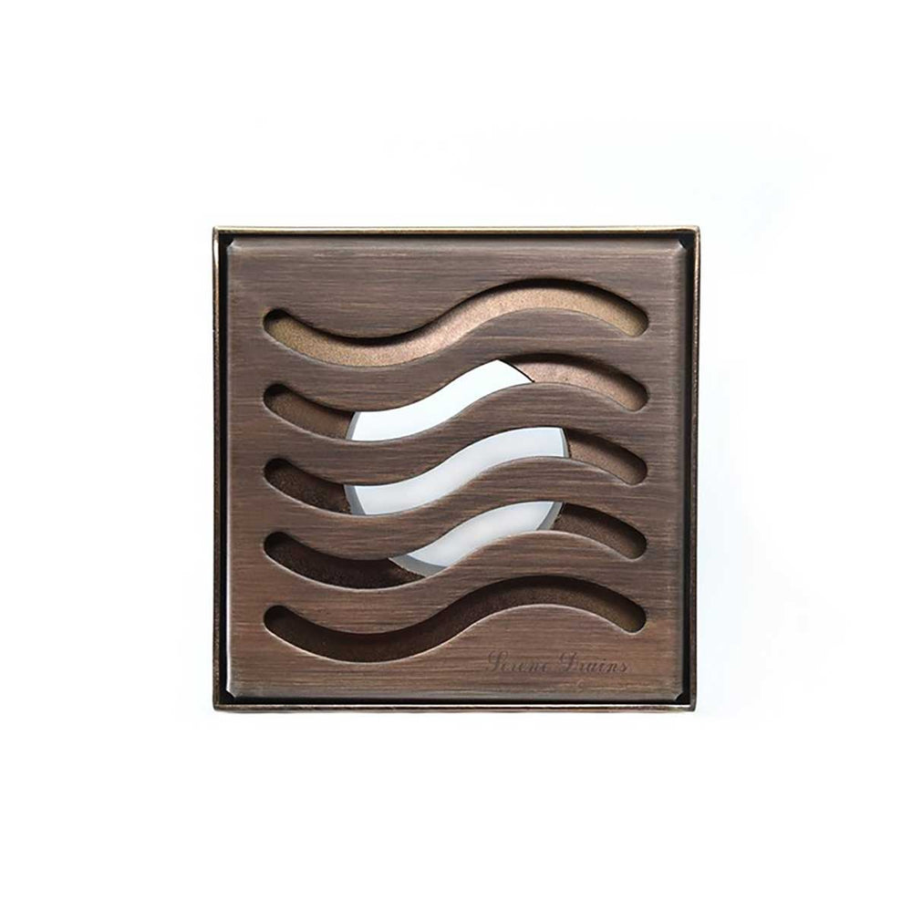 SereneDrains Square Shower Drain Ocean Wave 4 Bronze
