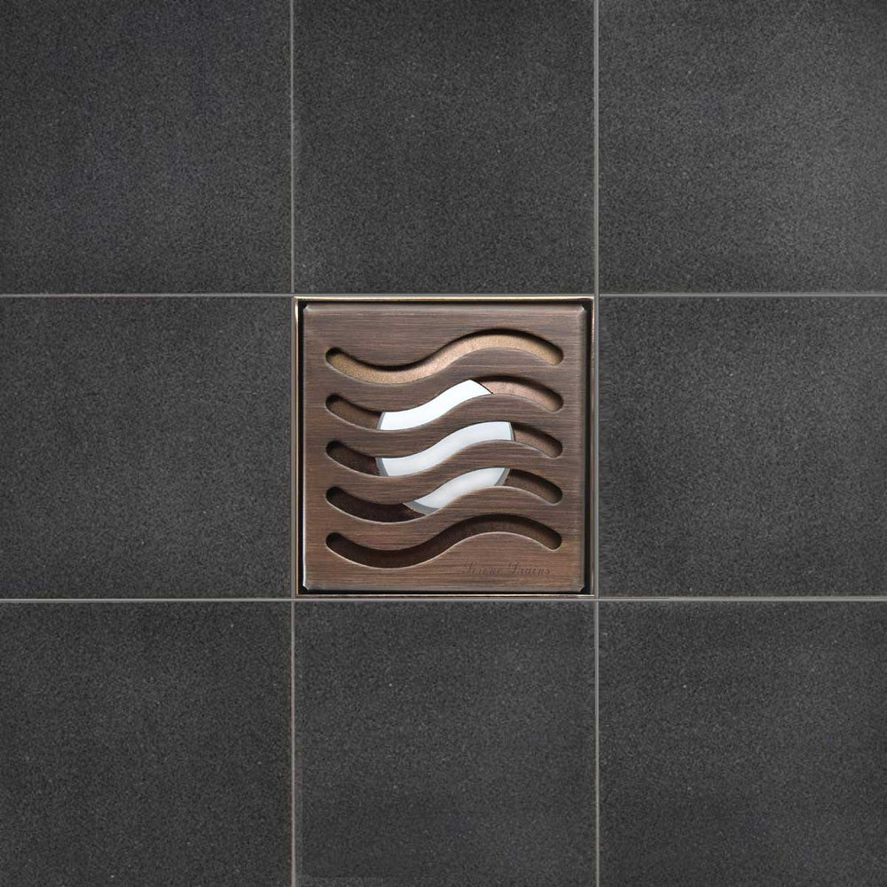 SereneDrains Square Shower Drain Ocean Wave 4 Bronze