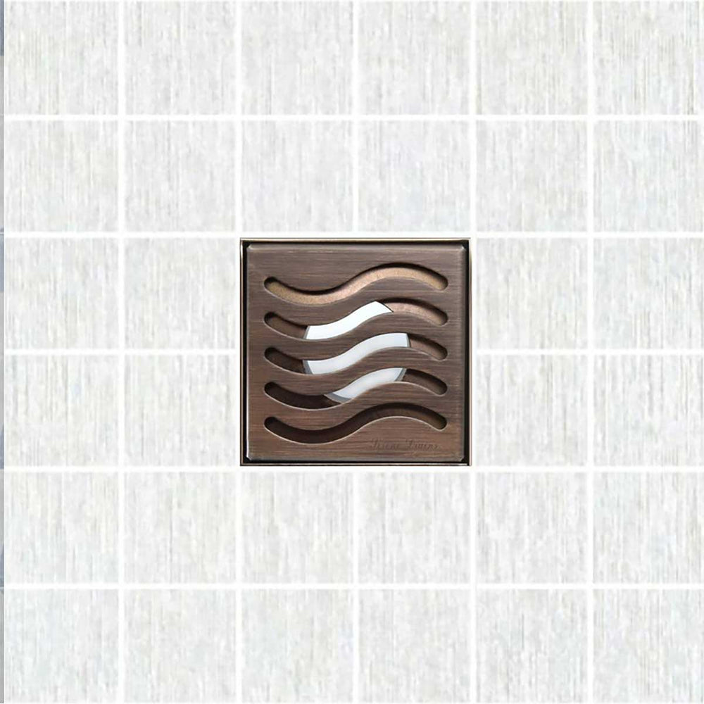 SereneDrains Square Shower Drain Ocean Wave 4 Bronze