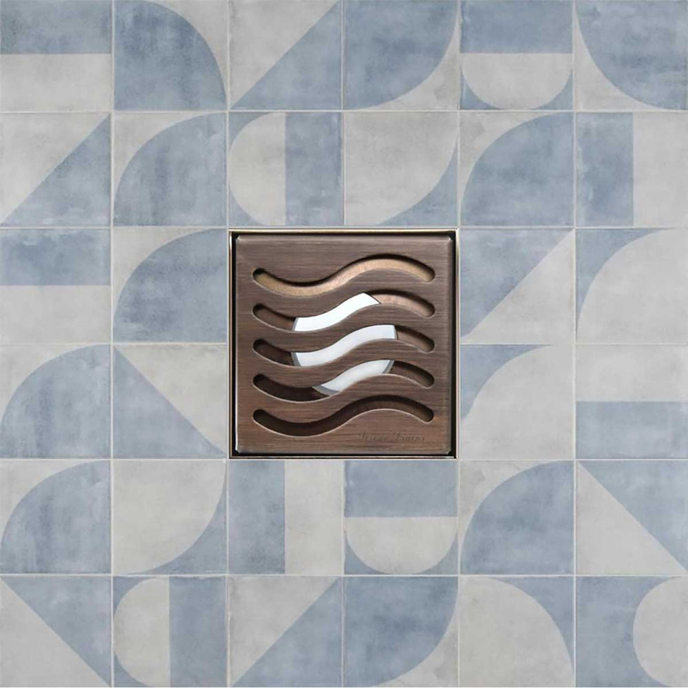 SereneDrains Square Shower Drain Ocean Wave 4 Bronze