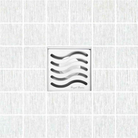 Serene Drains Square Shower Drain Ocean Wave Polished 4 Inch