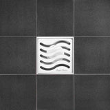 Serene Drains Square Shower Drain Ocean Wave Polished 4 Inch