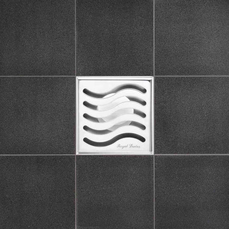 Serene Drains Square Shower Drain Ocean Wave Polished 4 Inch