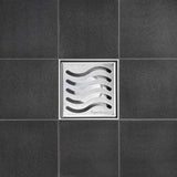 SereneDrains Square Shower Drain Kit with Base - Ocean Wave - Polished Chrome - 4 Inch