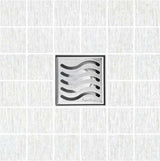 SereneDrains Square Shower Drain Kit with Base - Ocean Wave - Polished Chrome - 4 Inch