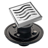 SereneDrains Square Shower Drain Kit with Base - Ocean Wave - Polished Chrome - 4 Inch