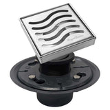 SereneDrains Square Shower Drain Kit with Base - Ocean Wave - Polished Chrome - 4 Inch