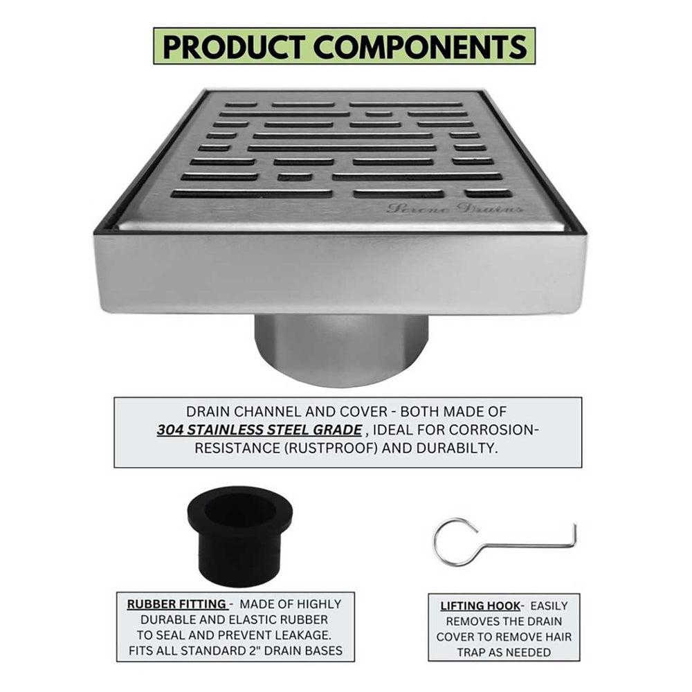 SereneDrains Square Shower Drain Broken Lane 4 Brushed