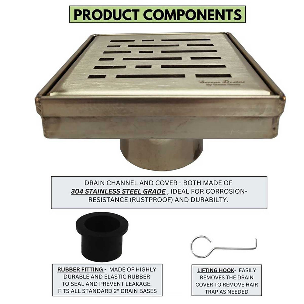 SereneDrains Square Shower Drain Broken Lane 4 Satin Gold