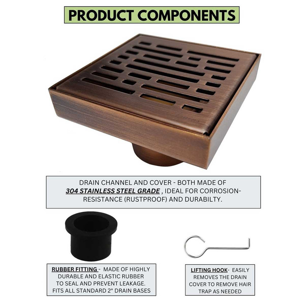 SereneDrains Square Shower Drain Broken Lane 4 Bronze