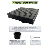 SereneDrains Square Shower Drain Broken Lane Matte Black 6