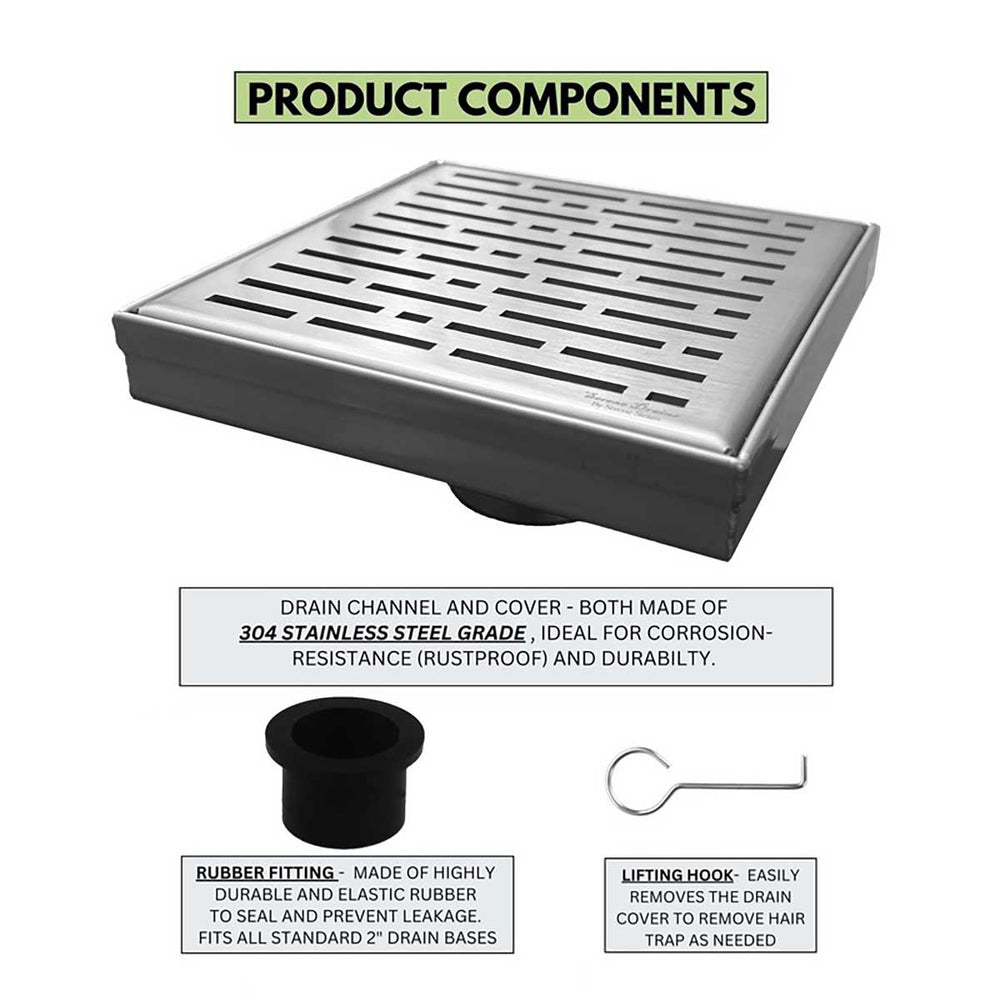 SereneDrains Square Shower Drain Broken Lane Brushed 6