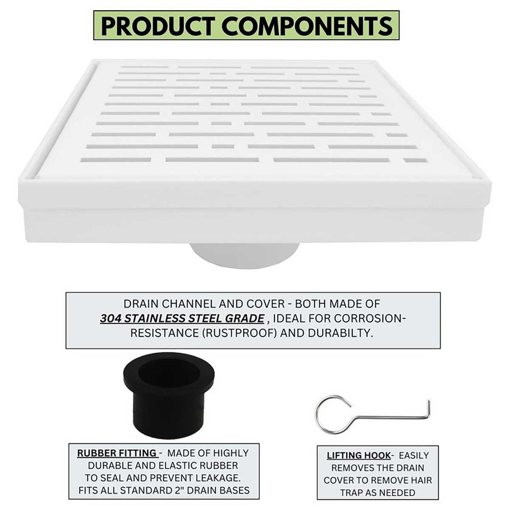 SereneDrains Square Shower Drain Broken Lane Matte White 6