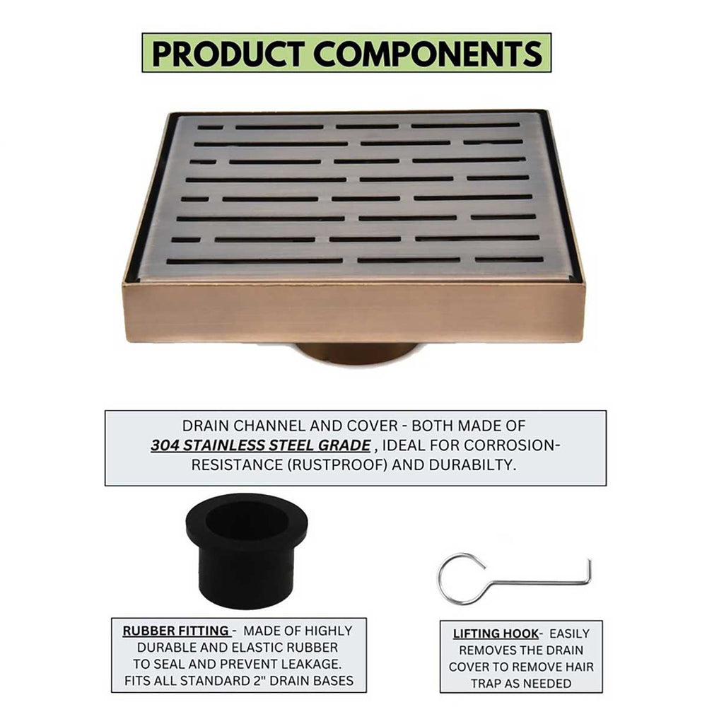 SereneDrains Square Shower Drain Broken Lane Oil-Rubbed Bronze 6