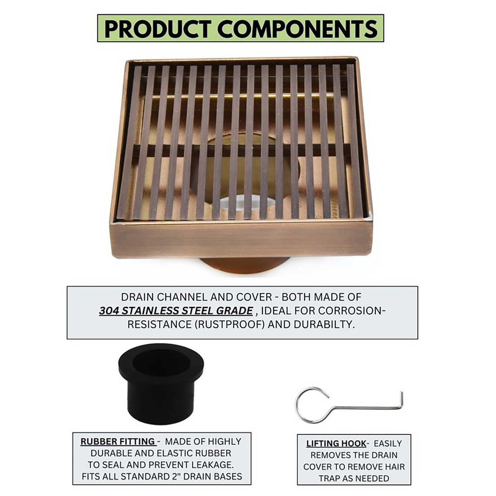 SereneDrains Square Shower Drain Linear Wedge 4 Bronze