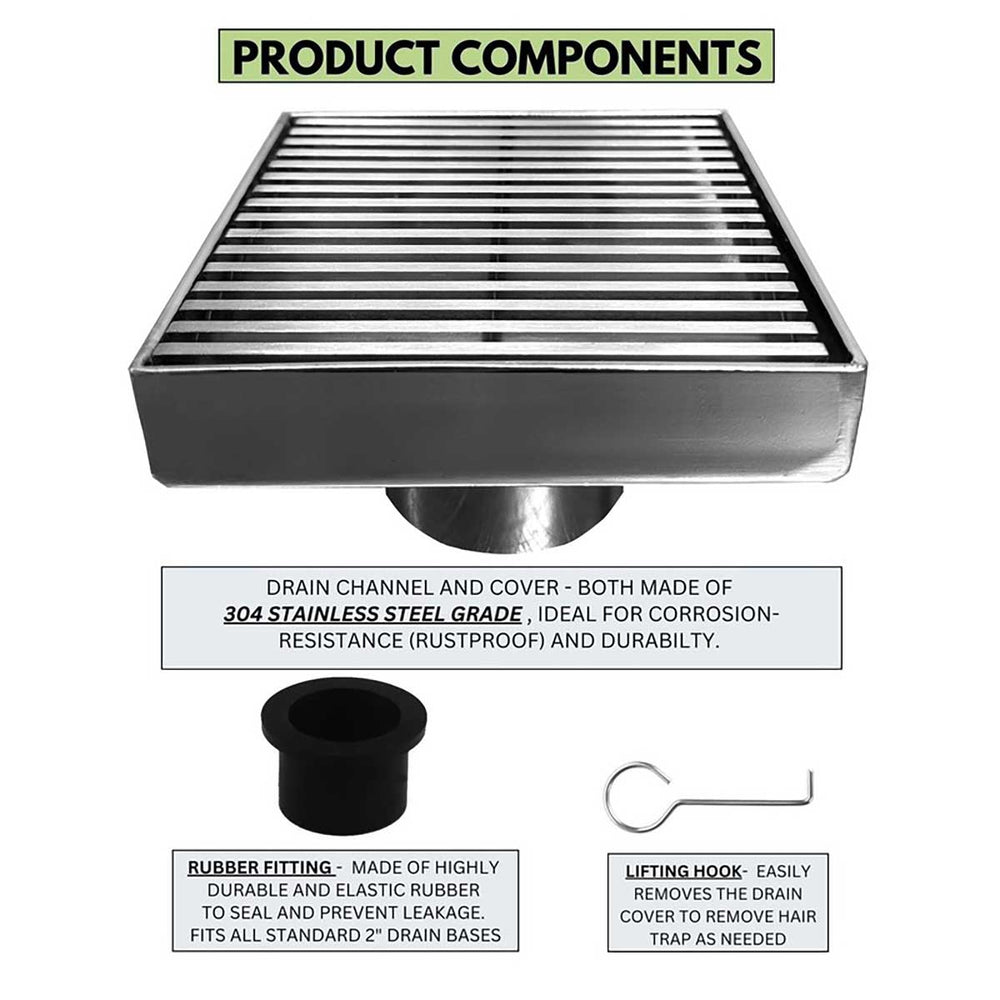 SereneDrains Square Shower Drain Linear Wedge 4 Polished