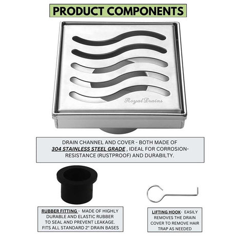 Serene Drains Product Component Ocean Wave 4 inch brushed nickel