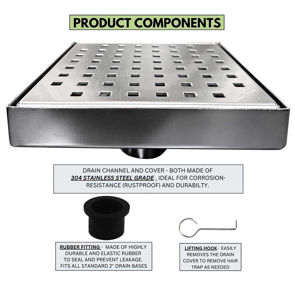 SereneDrains Square Shower Drain Traditional Square 6 PC