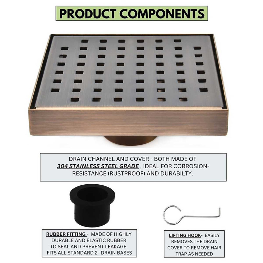 SereneDrains Square Shower Drain Traditional Square 6 ORB