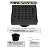 SereneDrains Square Shower Drain Traditional Square 4 Black