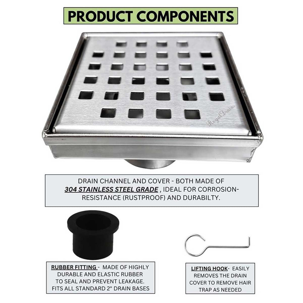 SereneDrains Square Shower Drain Traditional Square 4 Polished