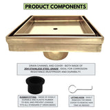 SereneDrains Square Shower Drain Tile Insert Satin Gold 5 Inch