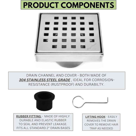 Serene Drains Traditional Square Shower Drain Polished 4 Inch