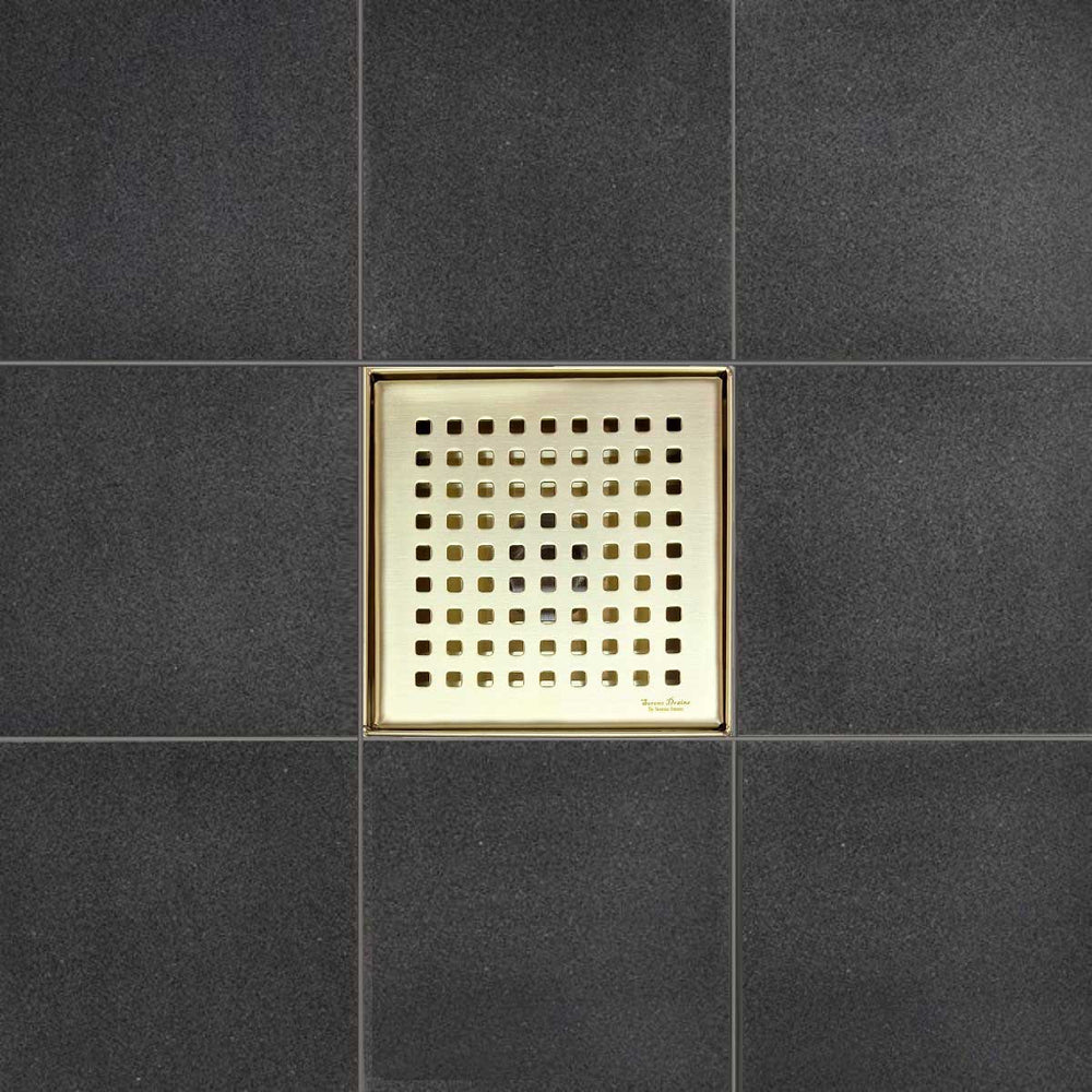 SereneDrains Square Shower Drain Traditional Square 6 Gold