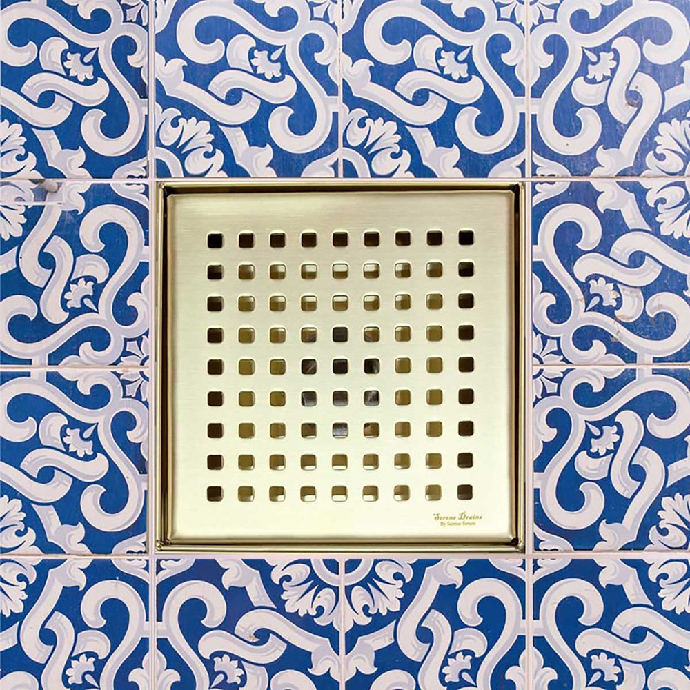SereneDrains Square Shower Drain Traditional Square 6 Gold
