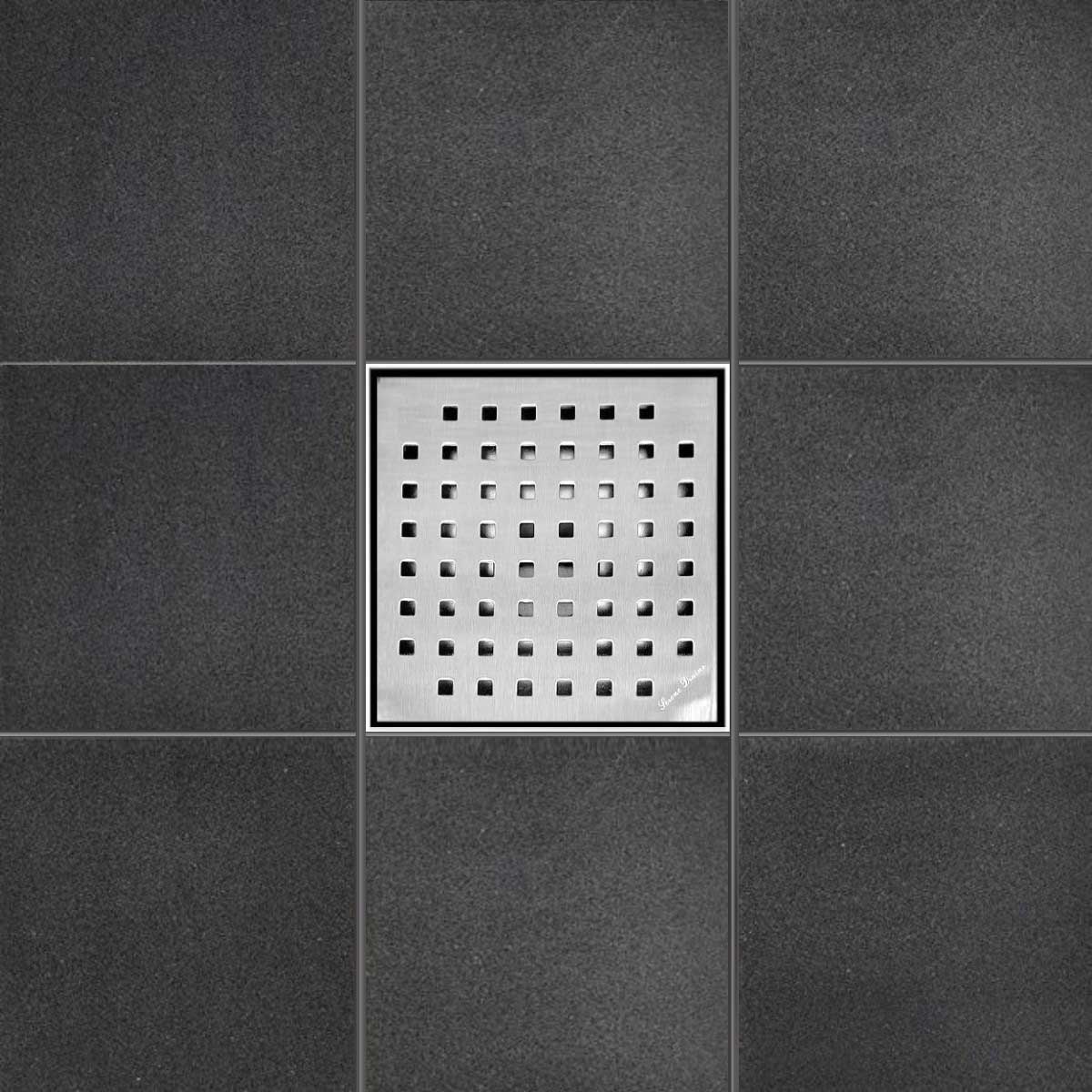 SereneDrains Square Shower Drain Kit with Base - Traditional Square - Brushed Nickel - 6 Inch