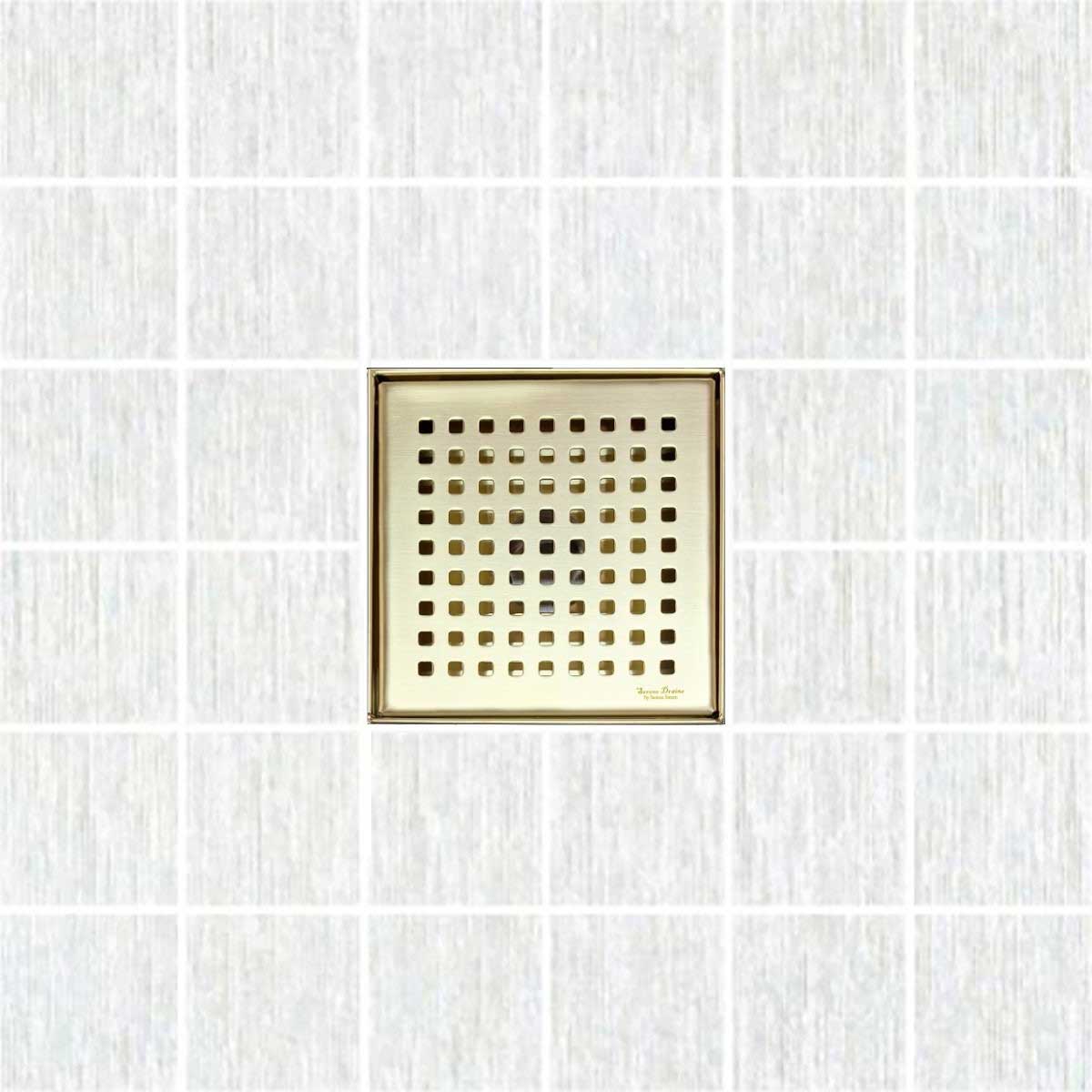 6 Inch Square Shower Drain Kit Base Satin Gold | Serene Drains