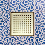 SereneDrains Square Shower Drain Kit with Base - Traditional Square - Matte Gold - 6 Inch