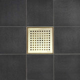 SereneDrains Square Shower Drain Kit with Base - Traditional Square - Matte Gold - 6 Inch