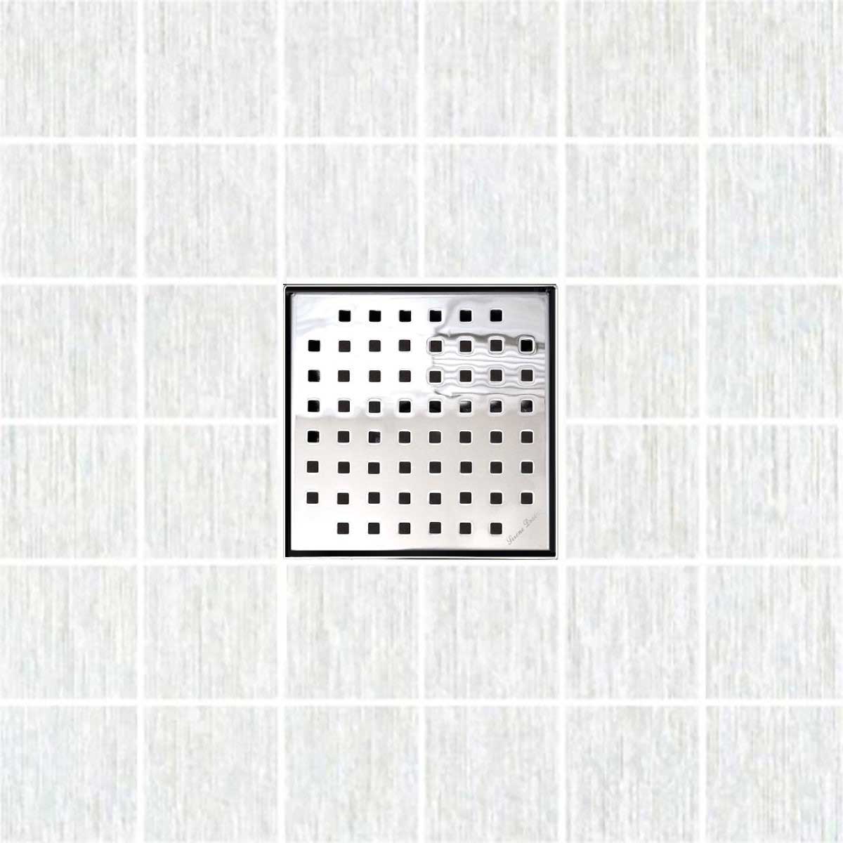 SereneDrains Square Shower Drain Kit with Base - Traditional Square - Polished Chrome - 4 Inch