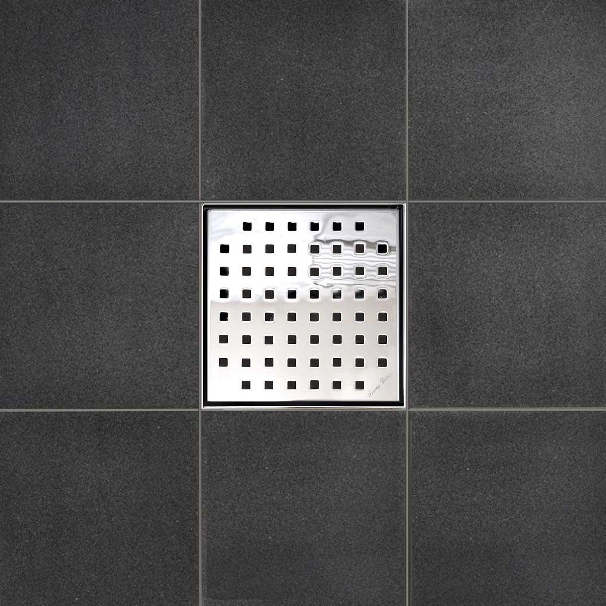 SereneDrains Square Shower Drain Kit with Base - Traditional Square - Polished Chrome - 4 Inch
