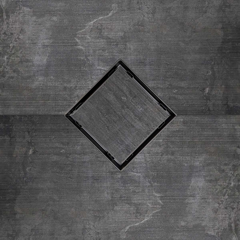 SereneDrains Square Shower Drain Kit with Base - Tile Insert - Matte Black - 5 Inch