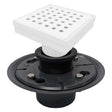 SereneDrains Square Shower Drain Kit with Base - Traditional Square - Matte White - 4 Inch PVC Plastic