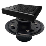 SereneDrains Square Shower Drain Kit with Base - Traditional Square - Matte Black - 6 Inch