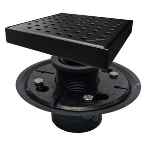SereneDrains Square Shower Drain Kit with Base - Traditional Square - Matte Black - 6 Inch ABS Plastic
