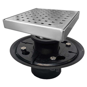 SereneDrains Square Shower Drain Kit with Base - Traditional Square - Brushed Nickel - 6 Inch ABS Plastic