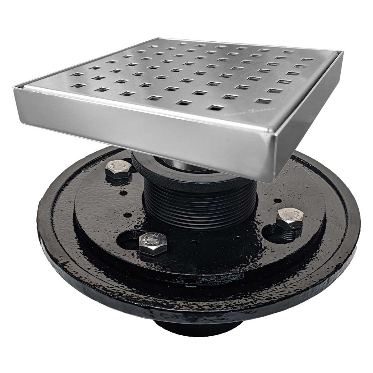 SereneDrains Square Shower Drain Kit with Base - Traditional Square - Polished Chrome - 4 Inch