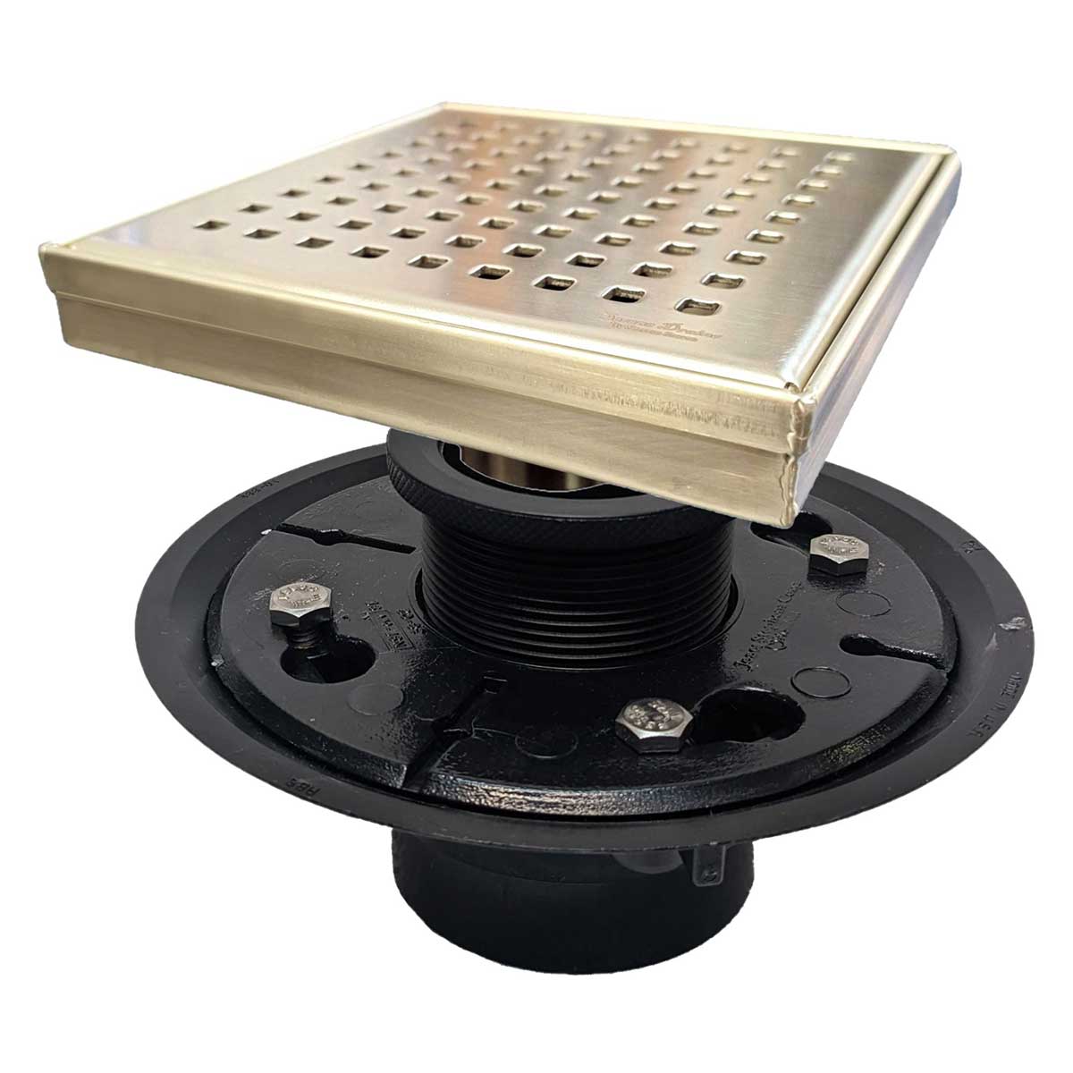 godserena様リキッド！ 6 Inch Square Shower Drain Kit Base Satin Gold | Serene Drains