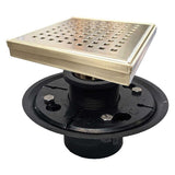 SereneDrains Square Shower Drain Kit with Base - Traditional Square - Matte Gold - 6 Inch