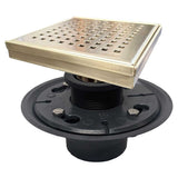 SereneDrains Square Shower Drain Kit with Base - Traditional Square - Matte Gold - 6 Inch