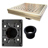 SereneDrains Square Shower Drain Kit with Base - Traditional Square - Matte Gold - 6 Inch